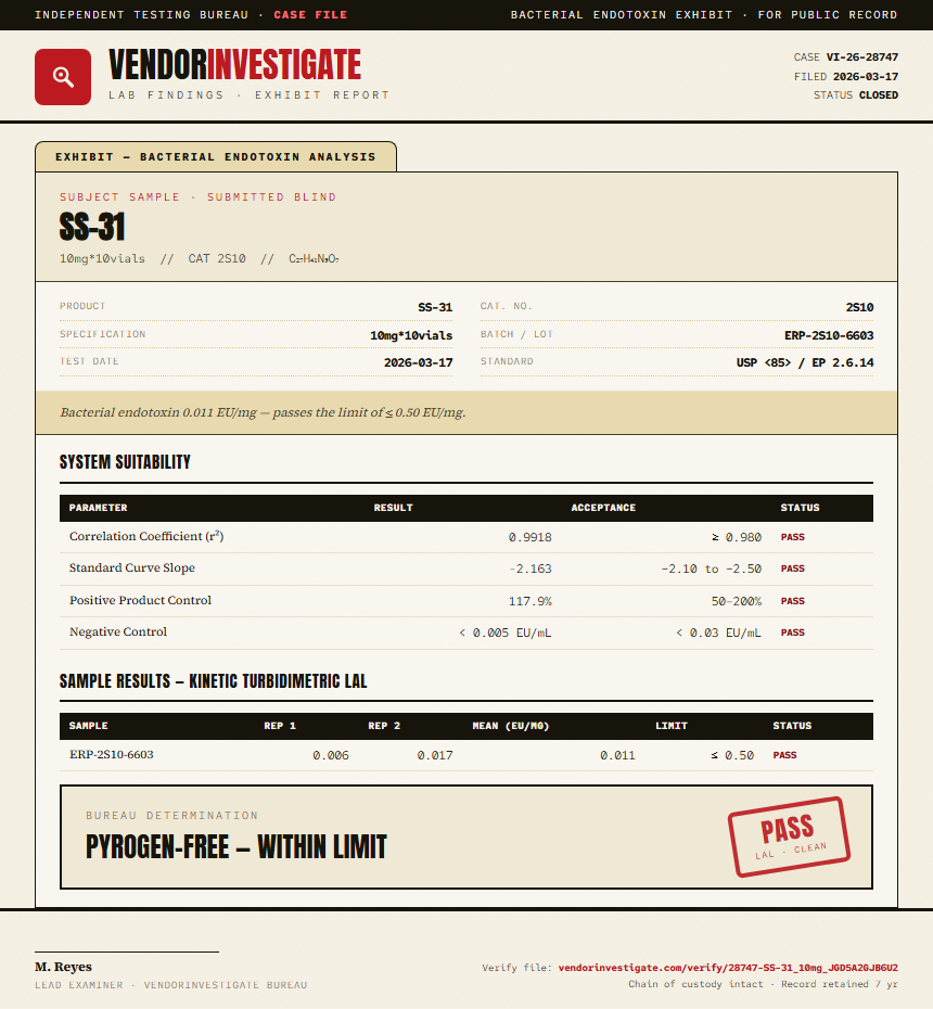 SS-31 Endotoxin report by VendorInvestigate